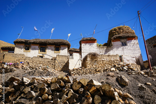 Chicham village at ~4300m above sea level in the Himalayas. Rich in Tibetan culture and architecture. Spiti valley, Himachal Pradesh, India. photo