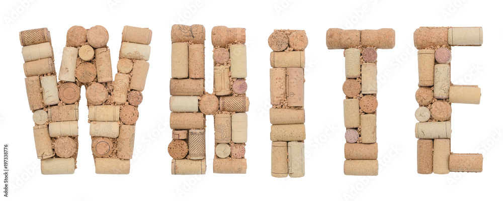 Word White made of wine corks on a white background. Isolated Word White made of wine corks on a white background. Isolated