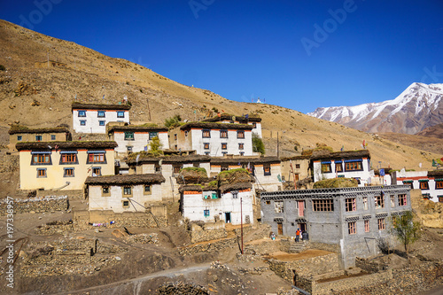 Chicham village at ~4300m above sea level in the Himalayas. Rich in Tibetan culture and architecture. Spiti valley, Himachal Pradesh, India. photo