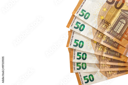 Isolated 50 euro banknotes on a white background