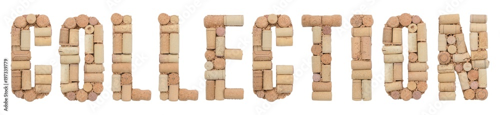 Word Collection made of wine corks Isolated on white background