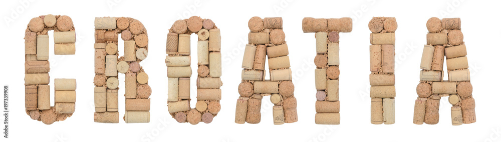 Word CROATIA made of wine corks Isolated on white background