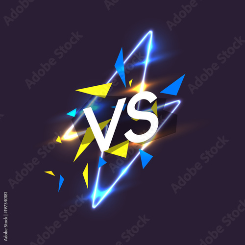 Bright poster symbols of confrontation VS. Vector illustration on dark background