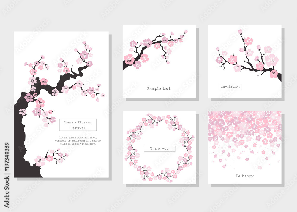 Set of greeting cards and invitation card with cherry blossom. Stock ...