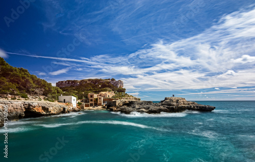 Small picturesque and mediterranean place with emerald sea and turquoise sky. Mallorca, Cala S'almonia
