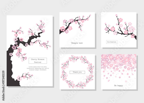 Fototapeta Naklejka Na Ścianę i Meble -  Set of greeting cards and invitation card with cherry blossom.