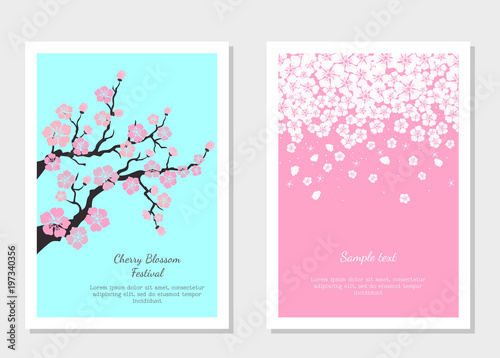 Set of greeting cards and invitation card with cherry blossom.
