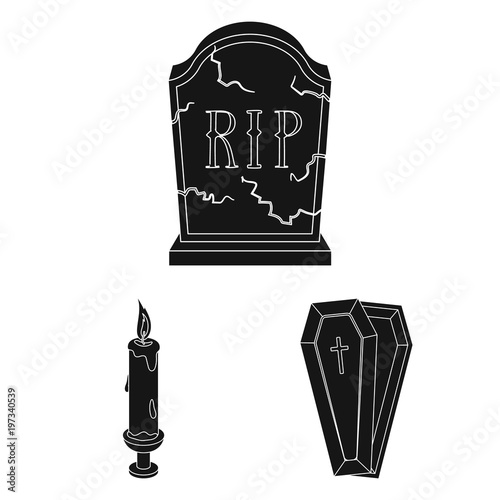Funeral ceremony black icons in set collection for design. Funerals and Attributes vector symbol stock web illustration.