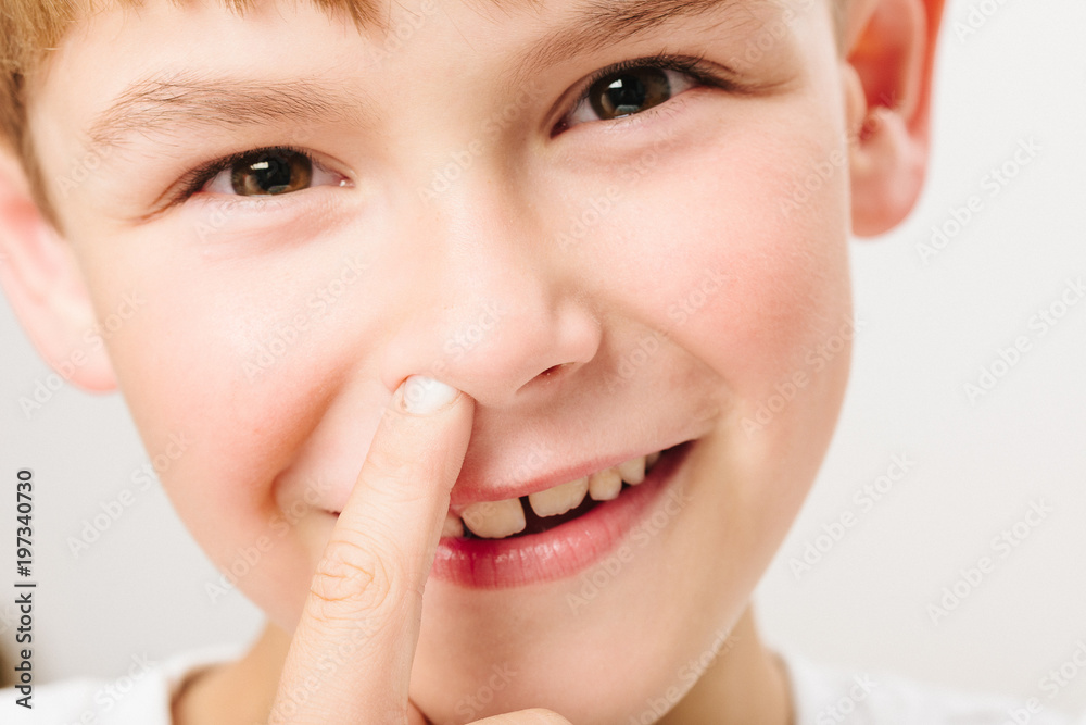 Obraz premium Caucasian European school boy closeup portrait