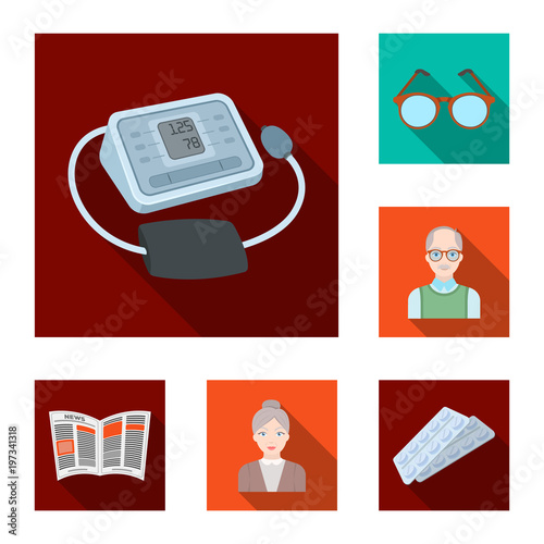Human old age flat icons in set collection for design. Pensioner, period of life vector symbol stock web illustration.