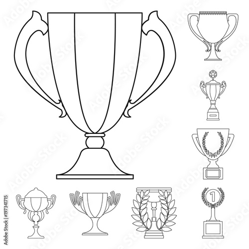 Gold Cup outline icons in set collection for design. Winners Cup vector symbol stock web illustration.