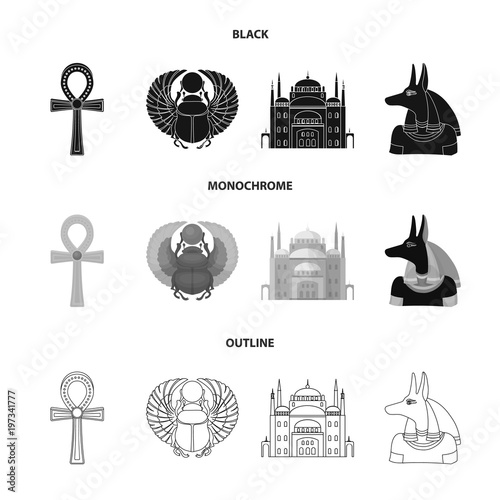 Anubis, Ankh, Cairo citadel, Egyptian beetle.Ancient Egypt set collection icons in black,monochrome,outline style vector symbol stock illustration web.