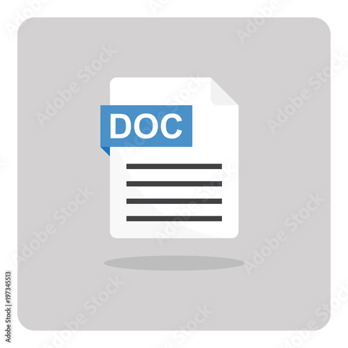 Vector design of flat icon, DOC document format file on isolated background.