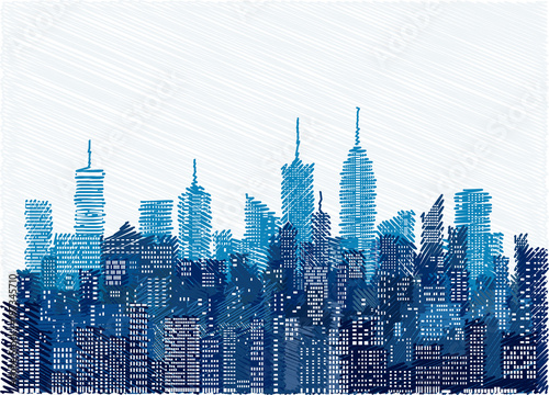 blue cityscape scribble windows