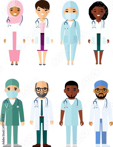 Medicine set of medical people, doctor and nurse. Vector illustration of medicine team practitioner, physician, nurse