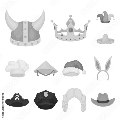 Different kinds of hats monochrome icons in set collection for design.Headdress vector symbol stock web illustration.