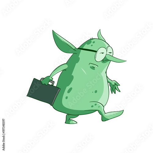 Colorful vector illustration of a cartoon office  corporate troll or goblin
