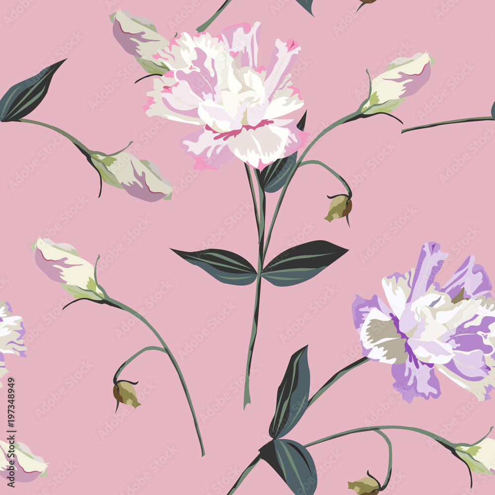 Seamless background with cute garden flowers. Design for cloth, wallpaper, gift wrapping. Print for silk, calico, home textiles.Vintage natural pattern.