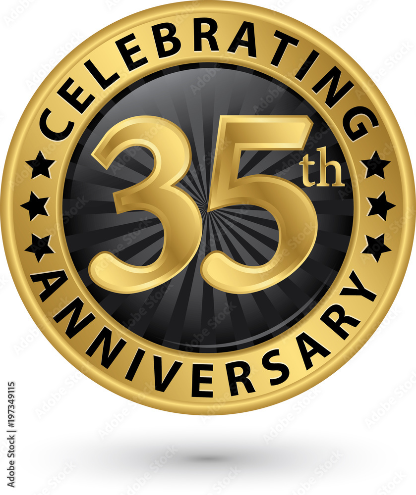 Celebrating 35th anniversary gold label, vector illustration