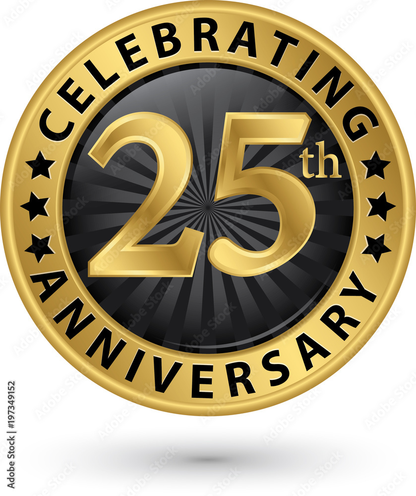 Celebrating 25th anniversary gold label, vector illustration