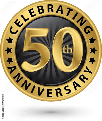Celebrating 50th years anniversary gold label, vector illustration