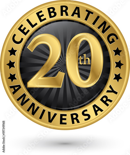 Celebrating 20th years anniversary gold label, vector illustration photo