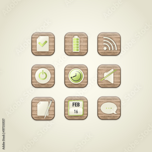 Wooden icons set