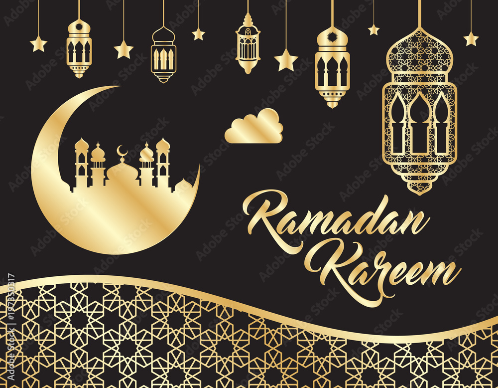 Fototapeta premium beautiful ramadan kareem background with gold color on black background