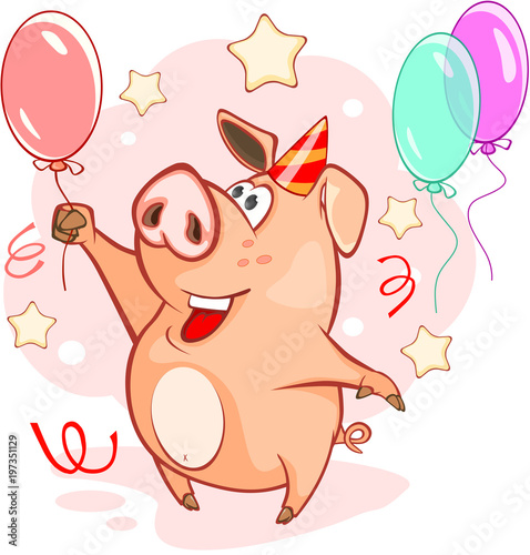 Illustration of a Cute Pig. Cartoon Character 