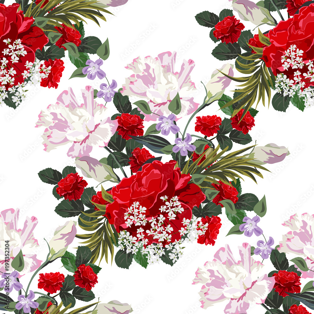 Seamless background with beautiful roses. Design for cloth, wallpaper, gift wrapping. Print for silk, calico and home textiles.Vintage natural pattern Seamless background with beautiful roses. Design for cloth, wallpaper, gift wrapping. Print for silk, calico and home textiles.Vintage natural pattern