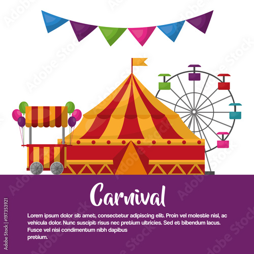 carnival circus tent booth ballons ferris wheel leisure fun vector illustration