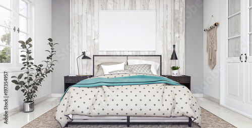 Modern white bedroom design 3D Rendering