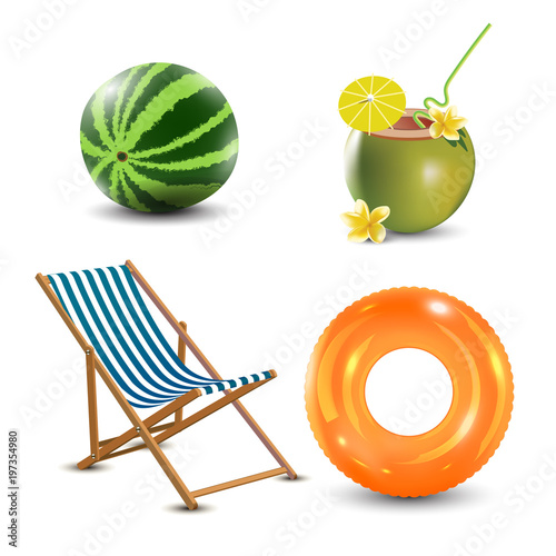 Valokuva Realistic summer holidays seaside beach icons set isolated vector illustration