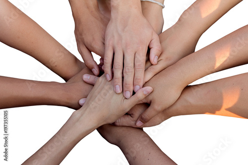 Human hands unity with their hands together, concept successful business people