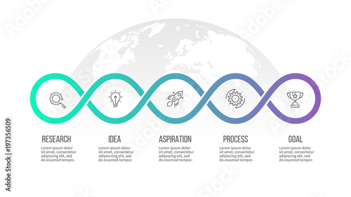 Business infographics. Timeline with 5 steps, options, loops. Vector template.