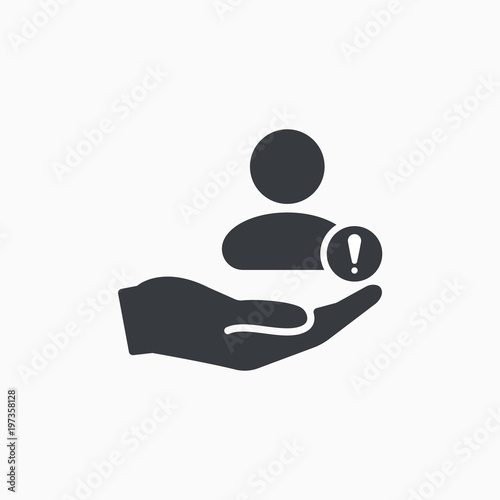 Customer icon with exclamation mark. Customer icon and alert, error, alarm, danger symbol photo