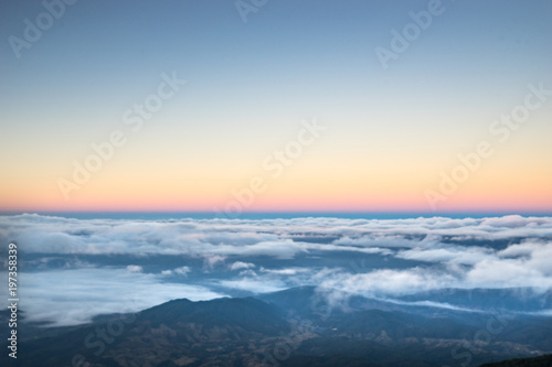 soft fog in morning on view point of kew mae paan