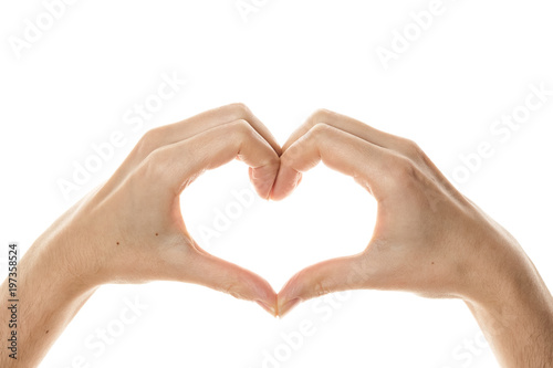 Shape of the heart made by female hands isolated on white