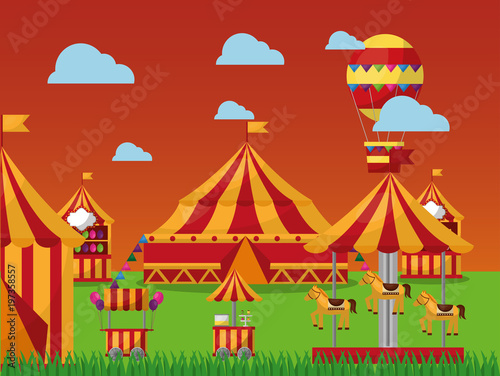 carnival amusement park tent circus in the flied vector illustration