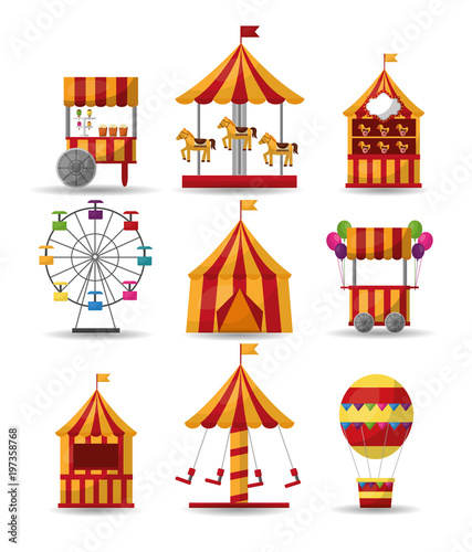 carnival collection circus park enjoy elements vector illustration