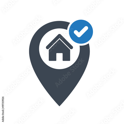 3523466 Address icon with check sign. Address icon and approved, confirm, done, tick, completed symbol