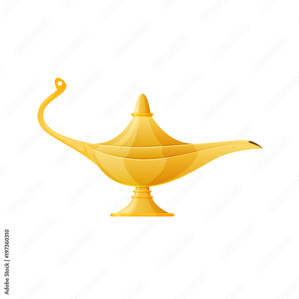 Golden realistic magic lamp, magical oriental Arabic lamp with gin. Stock  Vector | Adobe Stock