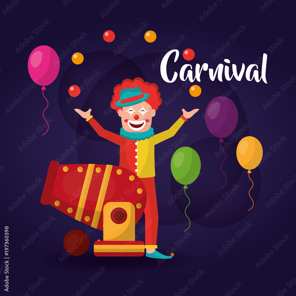carnival clown circus canon balloons vector illustration Stock Vector ...