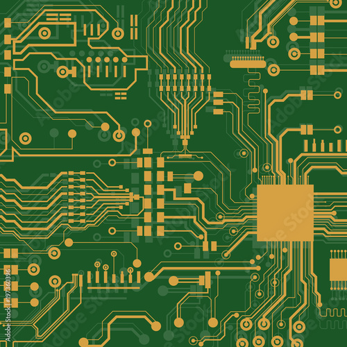 Vector circuit board illustration. Abstract technology. Microchip background. 