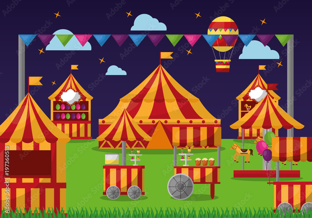 carnival amusement park entertaiment scene vector illustration
