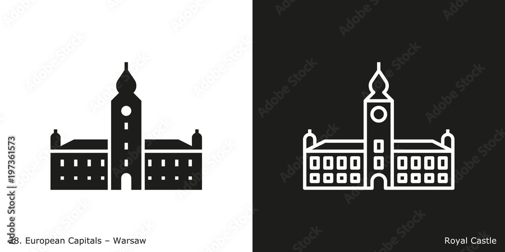 Royal Castle Icon.
Landmark building of Warsaw, the capital city of Poland