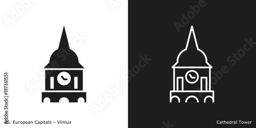 Cathedral Tower Icon.
Landmark building of Vilnius, the capital city of Lithuania
