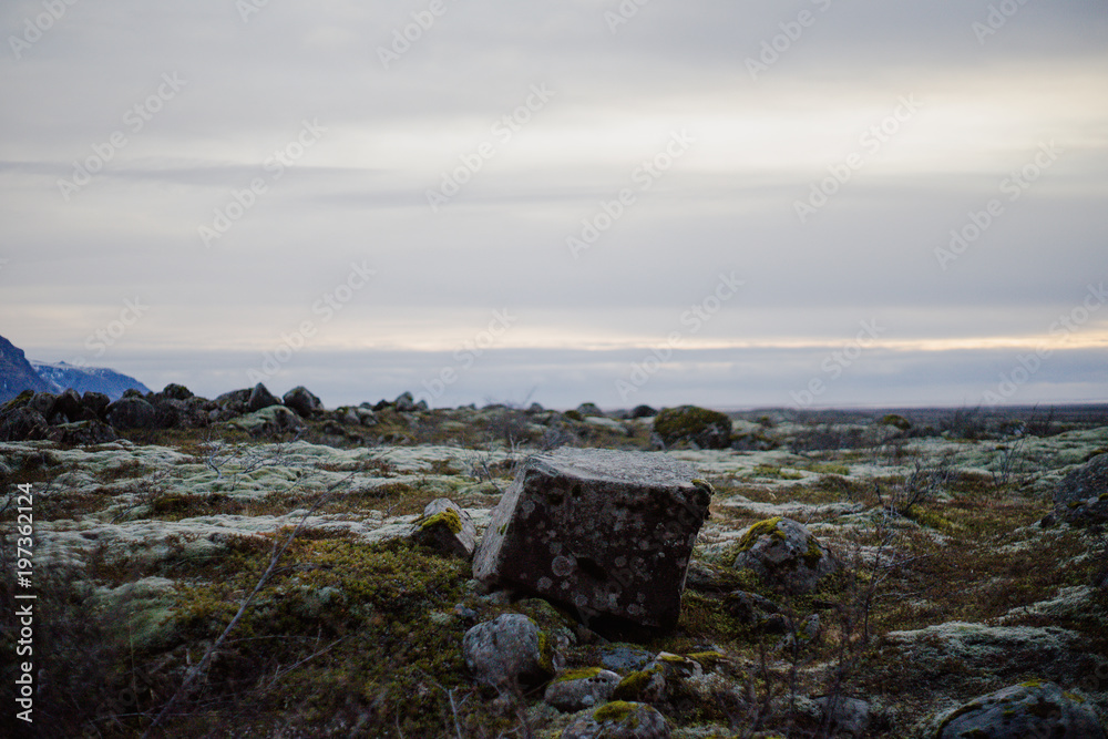 A lonely square rock in Iceland