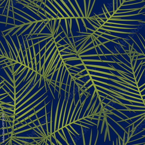 Tropical Leaves on Navy Blu...