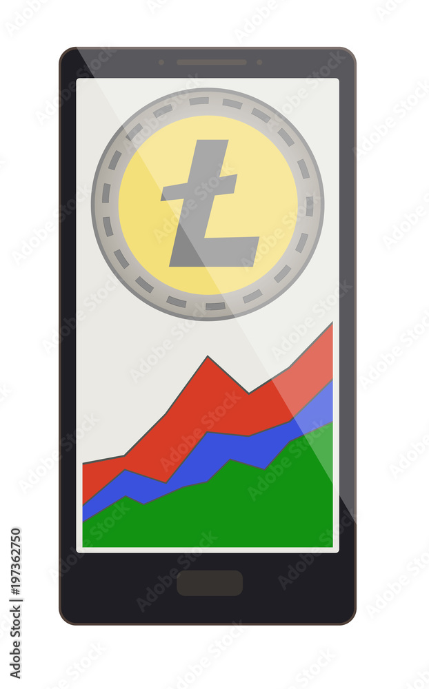 litecoin coin with growth graph on a phone screen litecoin coin with growth graph on a phone screen